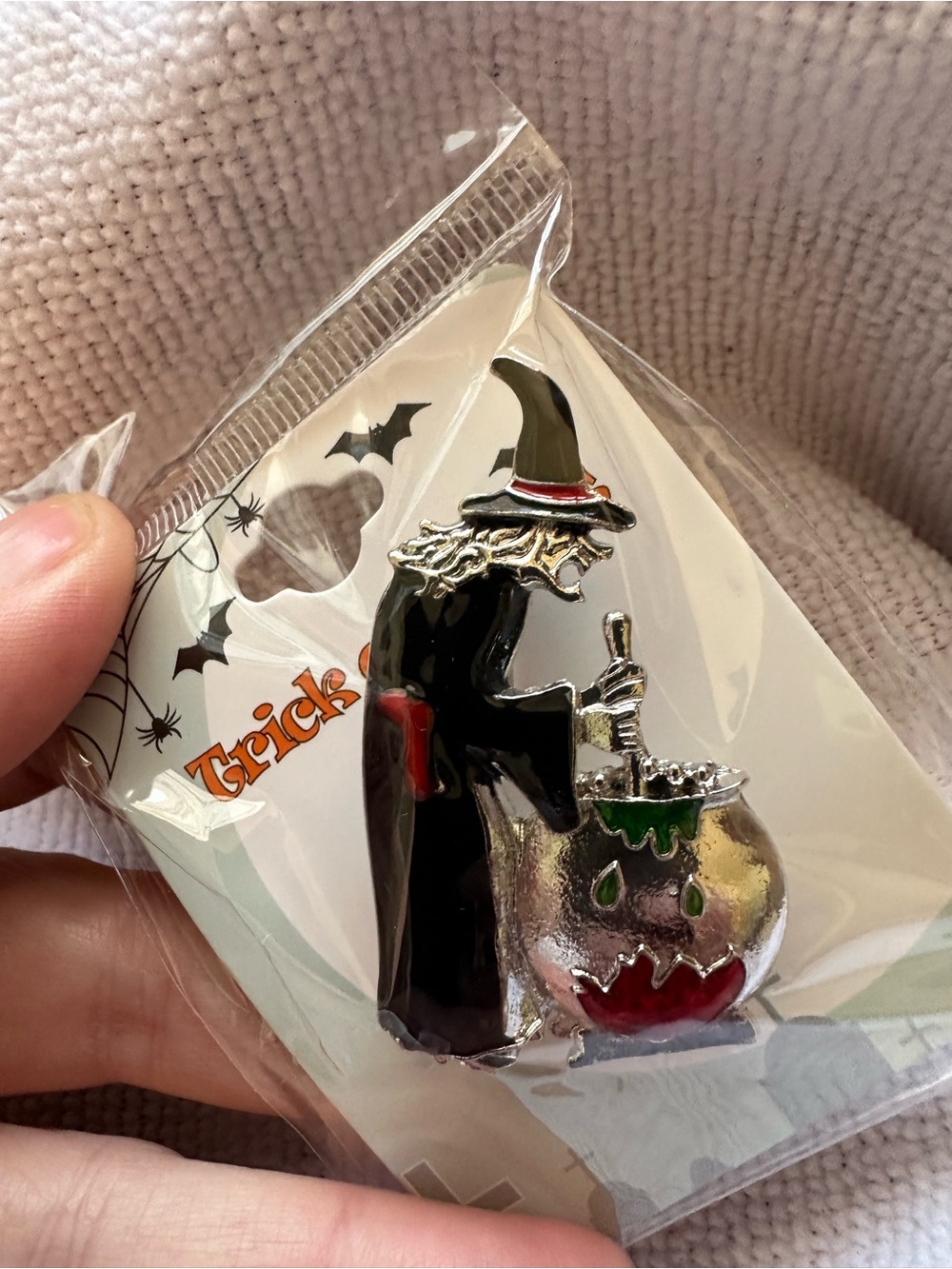Witch Cauldron Enamel Brooch - Black, Red, Green